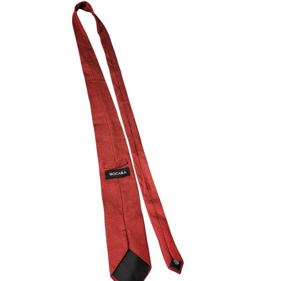 Bocara Vintage Silk Neck Tie Men Accessories Red Black Check Textured Formal - Picture 3 of 14